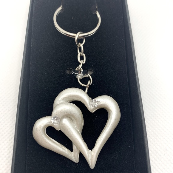 Accessories - Double Heart Charm Keychain Favor Pearly White NWT